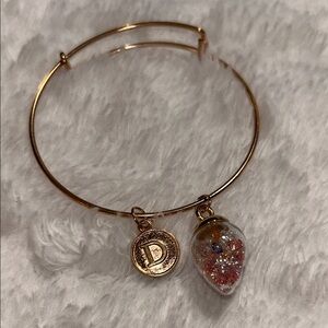 Gold Charm Bracelet with Initial and Glitter Pendant “D”